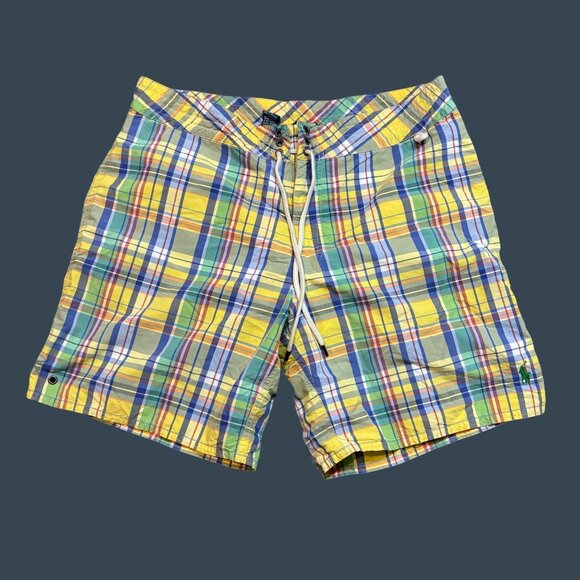 Polo by Ralph Lauren Mens Yellow Multicolor Plaid Swim Trunks W/ Drawstring Size - Picture 1 of 6